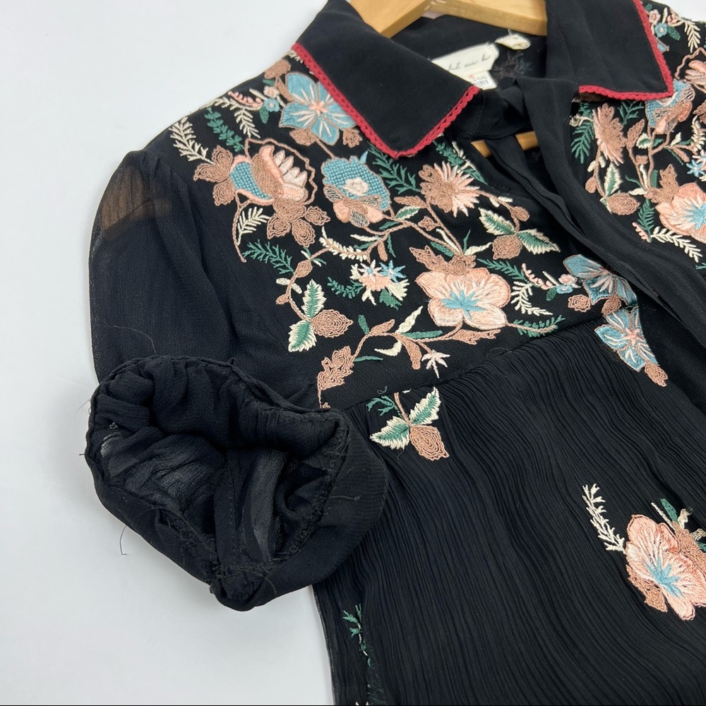 Anthropologie Let Me Be Vivian Floral Dress black tiered embroidered floral S - Picture 10 of 11